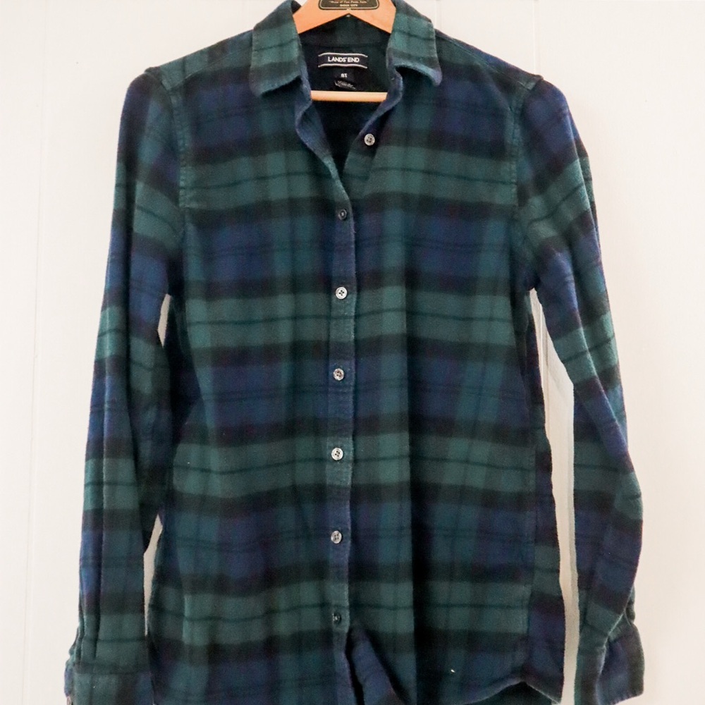 Lands' End Flannel Shirt - Navy and Forest